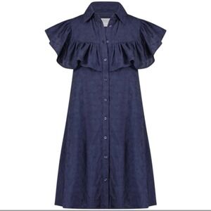 THE SHIRT ROCHELLE BEHRENS Navy Embroidered Button Up Shirt‎ Ayla Dress Medium